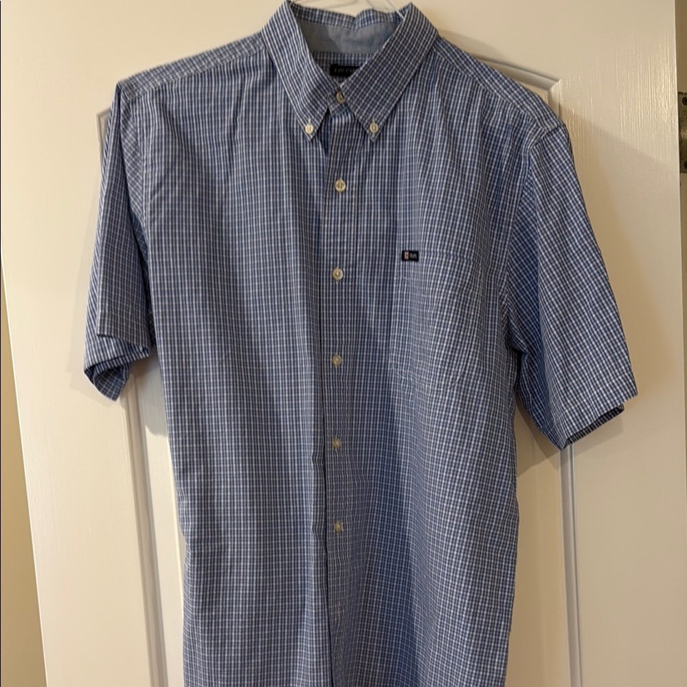 Chaps Blue Casual Button Down Shirt with Gingham Pattern